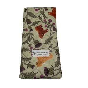 Handmade Quilted Eyeglass Case Highland Cows and Thistel Pattern on Green NEW